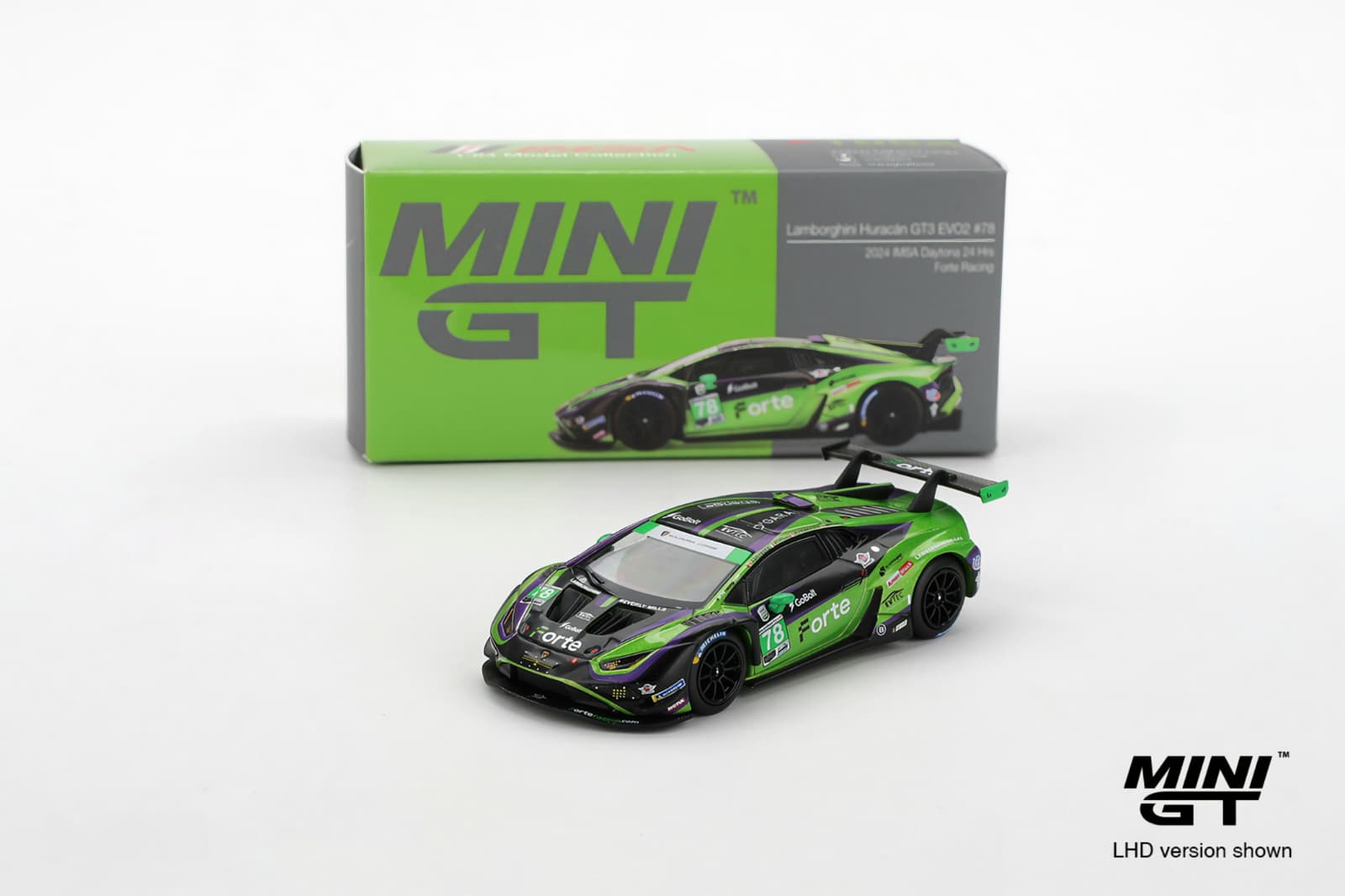 Macheta Lamborghini Huracán GT3 EVO2 #78 Forte Racing – 2024 IMSA Daytona 24 H 1:64 Mini GT MGT01062 3 Macheta Lamborghini Huracán GT3 EVO2 #78 Forte Racing – 2024 IMSA Daytona 24 H 1:64 Mini GT MGT01062 - imagine 3