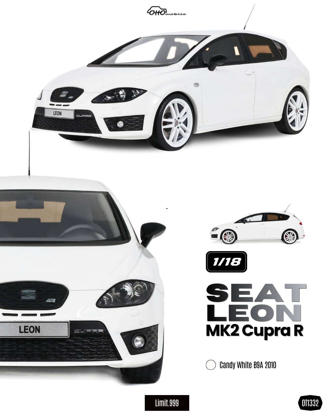 Machetă SEAT Leon Mk2 Cupra R 1:18 Otto Models Candy White 1 seat leon mk2 cupra