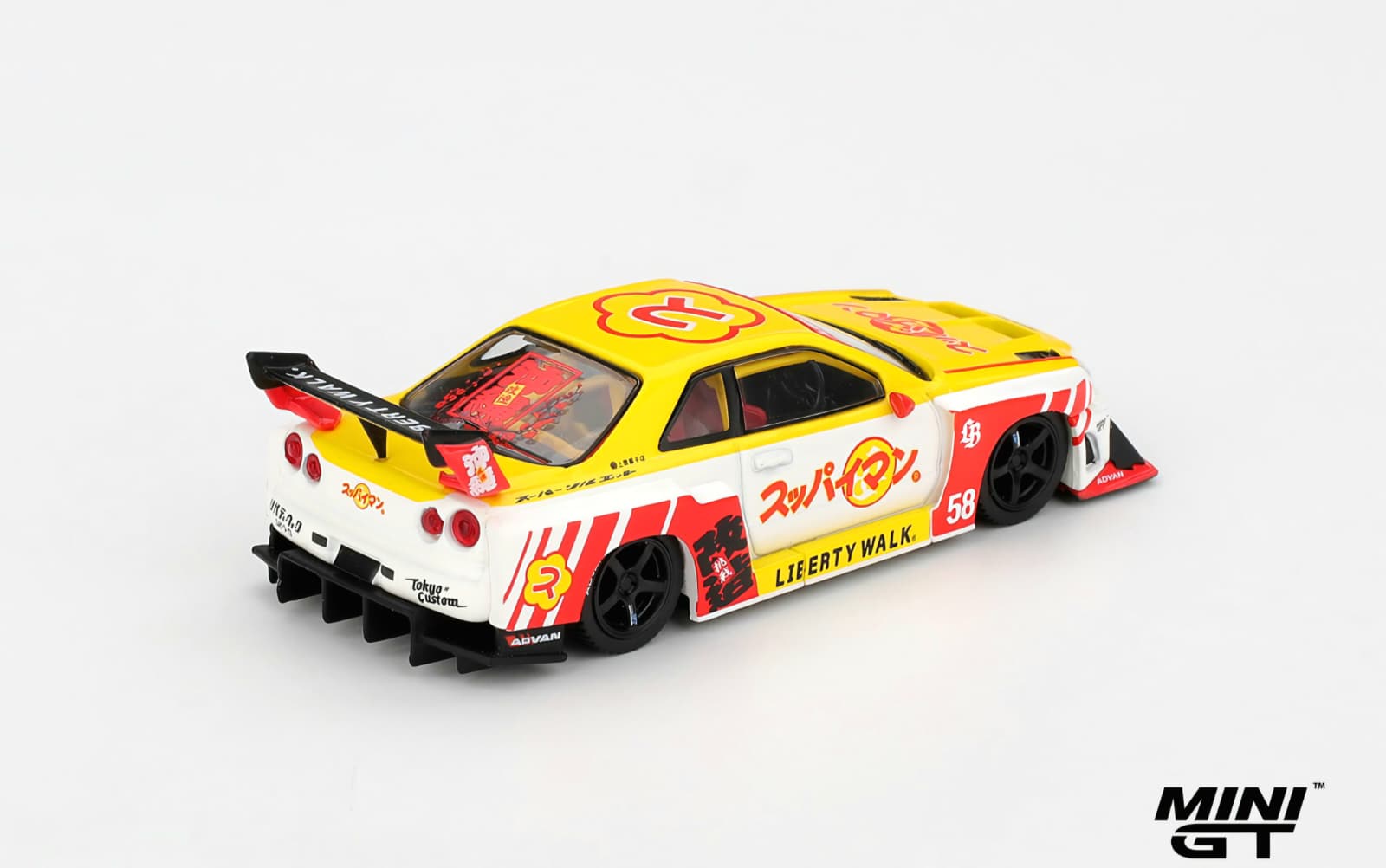 Macheta Nissan GT-R (R34) LB-Super Silhouette Skyline 1:64 Mini GT 3 Macheta Nissan GT-R (R34) LB-Super Silhouette Skyline 1:64 Mini GT - imagine 3
