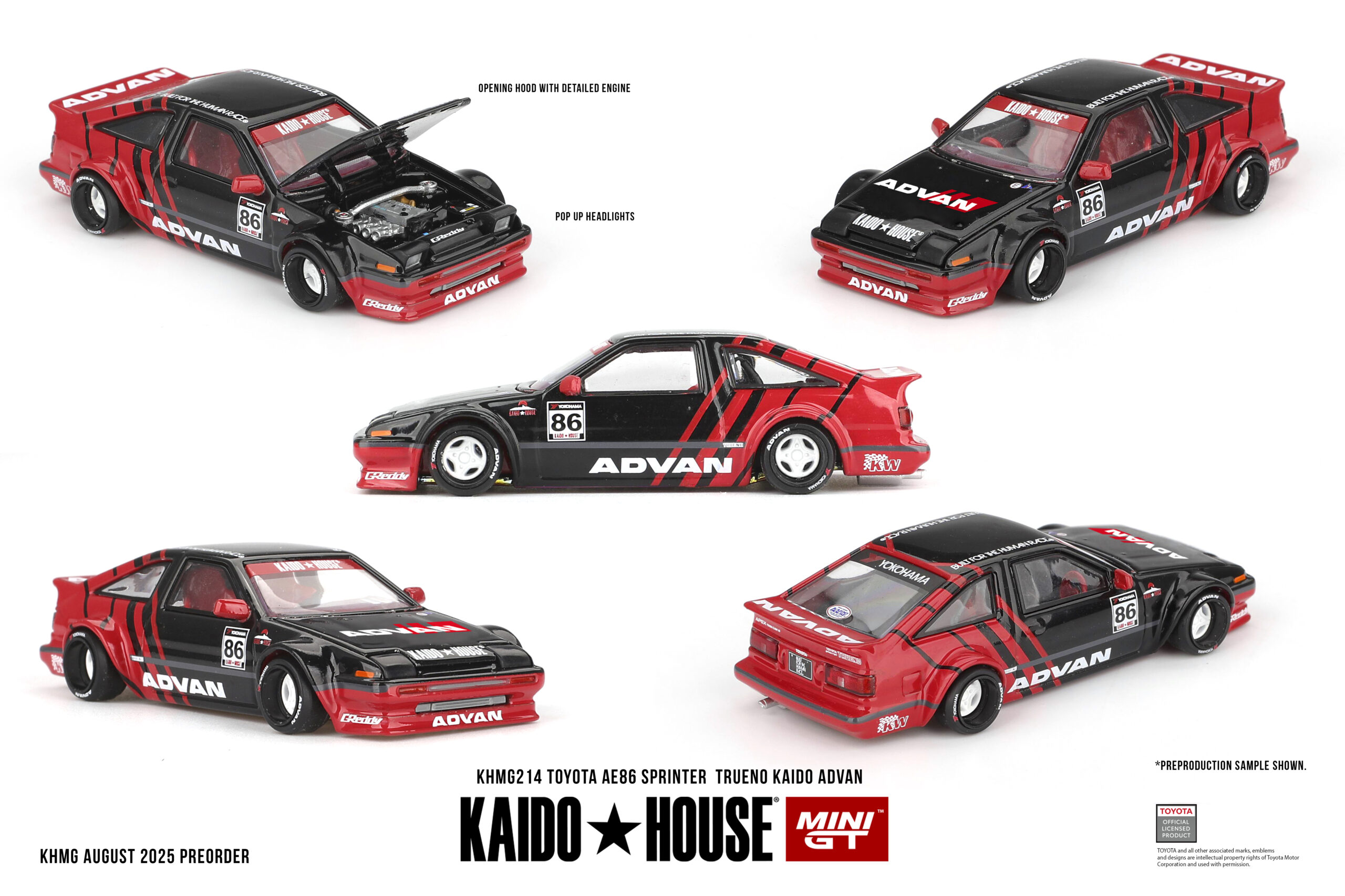 Macheta Toyota AE86 Sprinter Trueno Kaido Advan 1:64 Kaido Works 1 Toyota AE86 Sprinter Trueno Kaido Advan